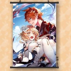Genshin Impact Game 60*90cm Hanging Scroll - Lumine And Childe