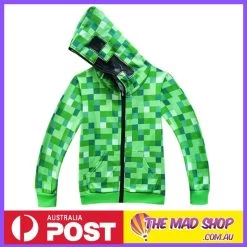 Minecraft Creeper Green Zip Up Polyester Kids Hoodie