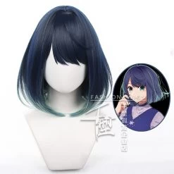 Oshi No Ko Kurokawa Akane Cosplay Wig Short Dark Blue With Green Hair
